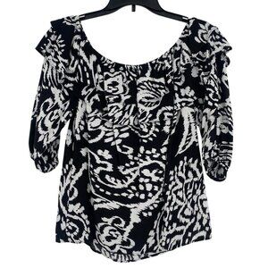 Sam Jess Women's Size Small Black Floral Off The Shoulder Tiered Ruffle Blouse